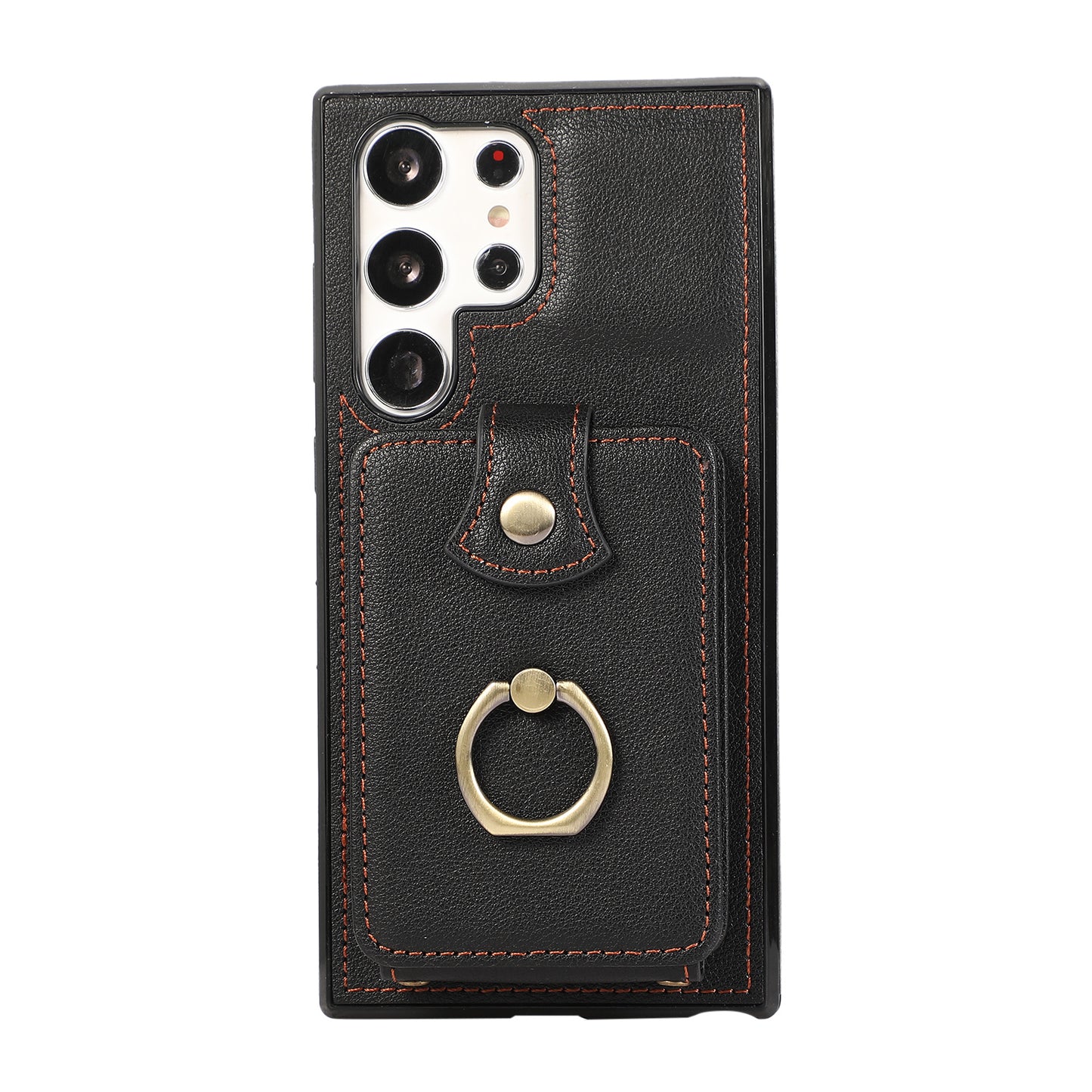 For Samsung Galaxy S24 Ultra Case Shoulder Phone Pouch Kickstand TPU+PU Leather Phone Cover - Black