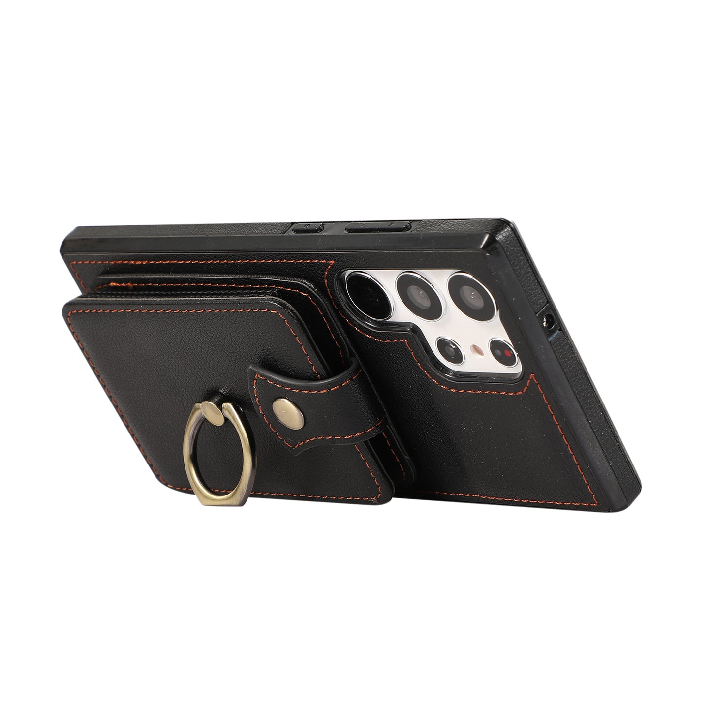 For Samsung Galaxy S24 Ultra Case Shoulder Phone Pouch Kickstand TPU+PU Leather Phone Cover - Black