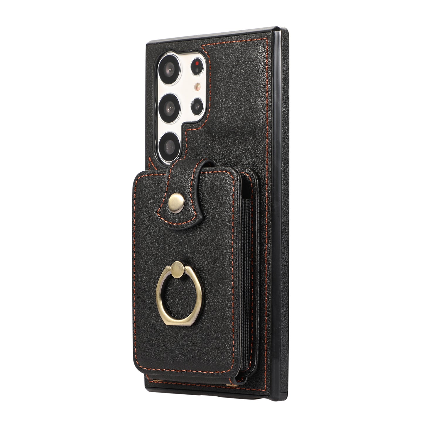 For Samsung Galaxy S24 Ultra Case Shoulder Phone Pouch Kickstand TPU+PU Leather Phone Cover - Black