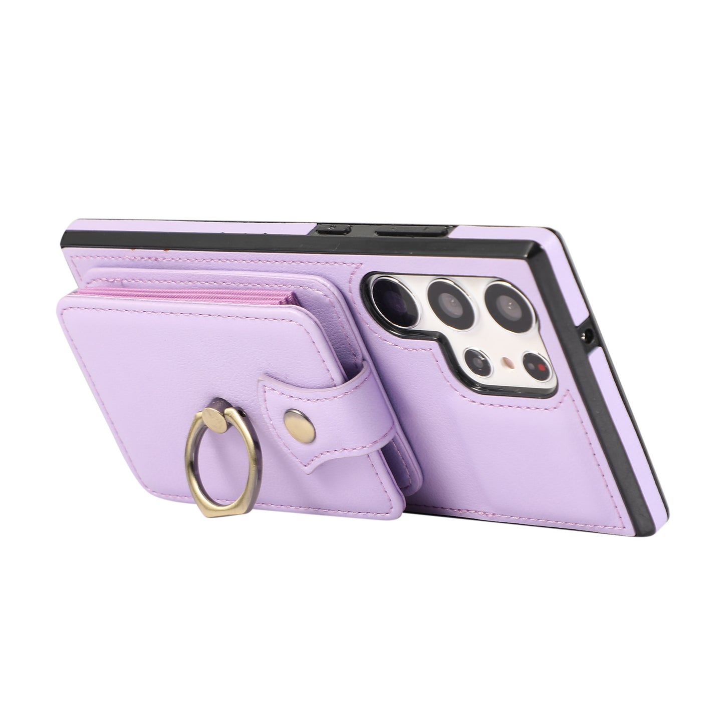 For Samsung Galaxy S24 Ultra Case Shoulder Phone Pouch Kickstand TPU+PU Leather Phone Cover - Purple