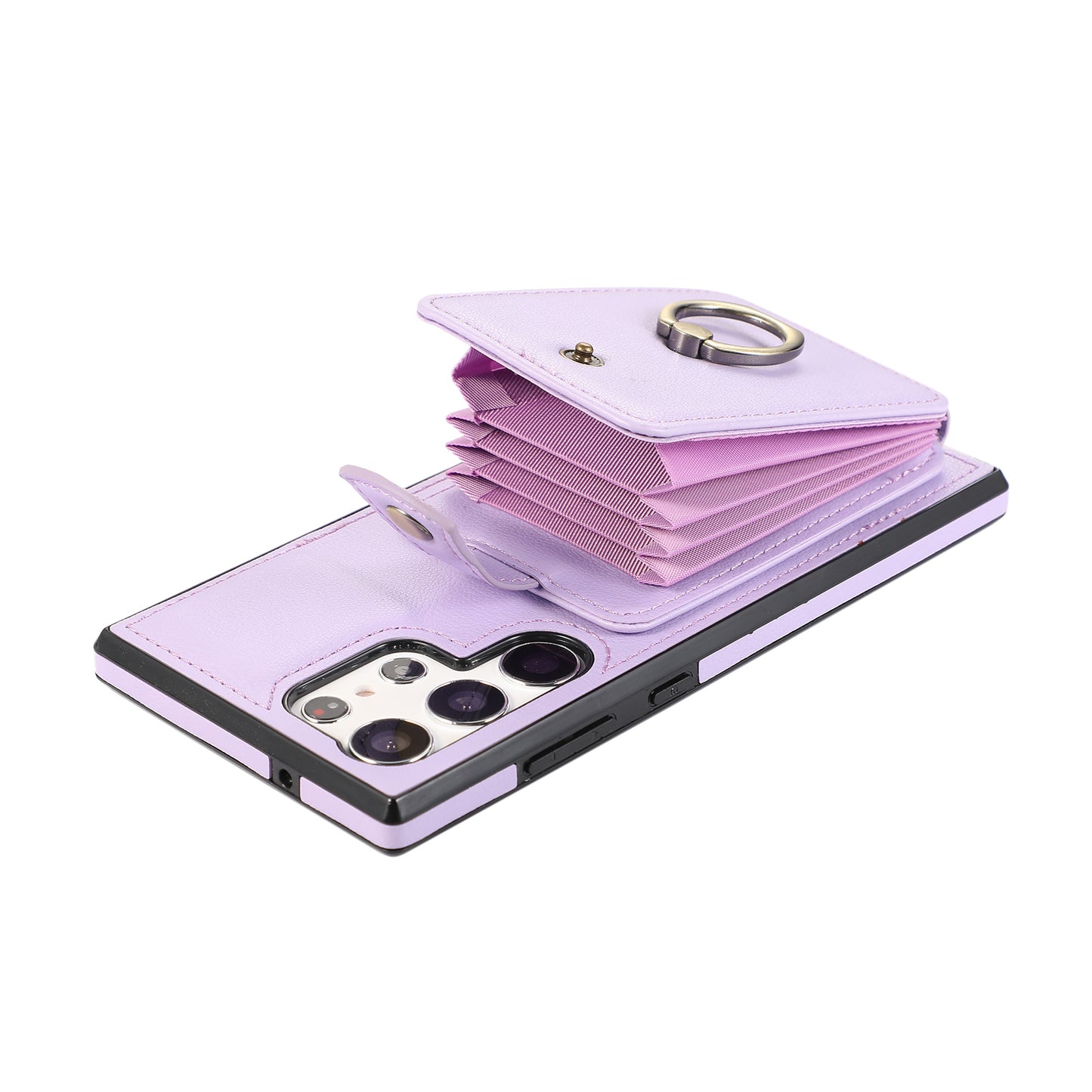 For Samsung Galaxy S24 Ultra Case Shoulder Phone Pouch Kickstand TPU+PU Leather Phone Cover - Purple