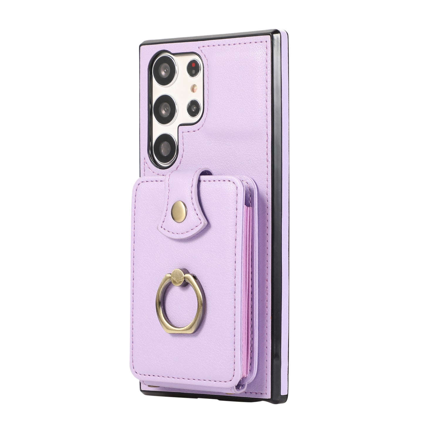 For Samsung Galaxy S24 Ultra Case Shoulder Phone Pouch Kickstand TPU+PU Leather Phone Cover - Purple