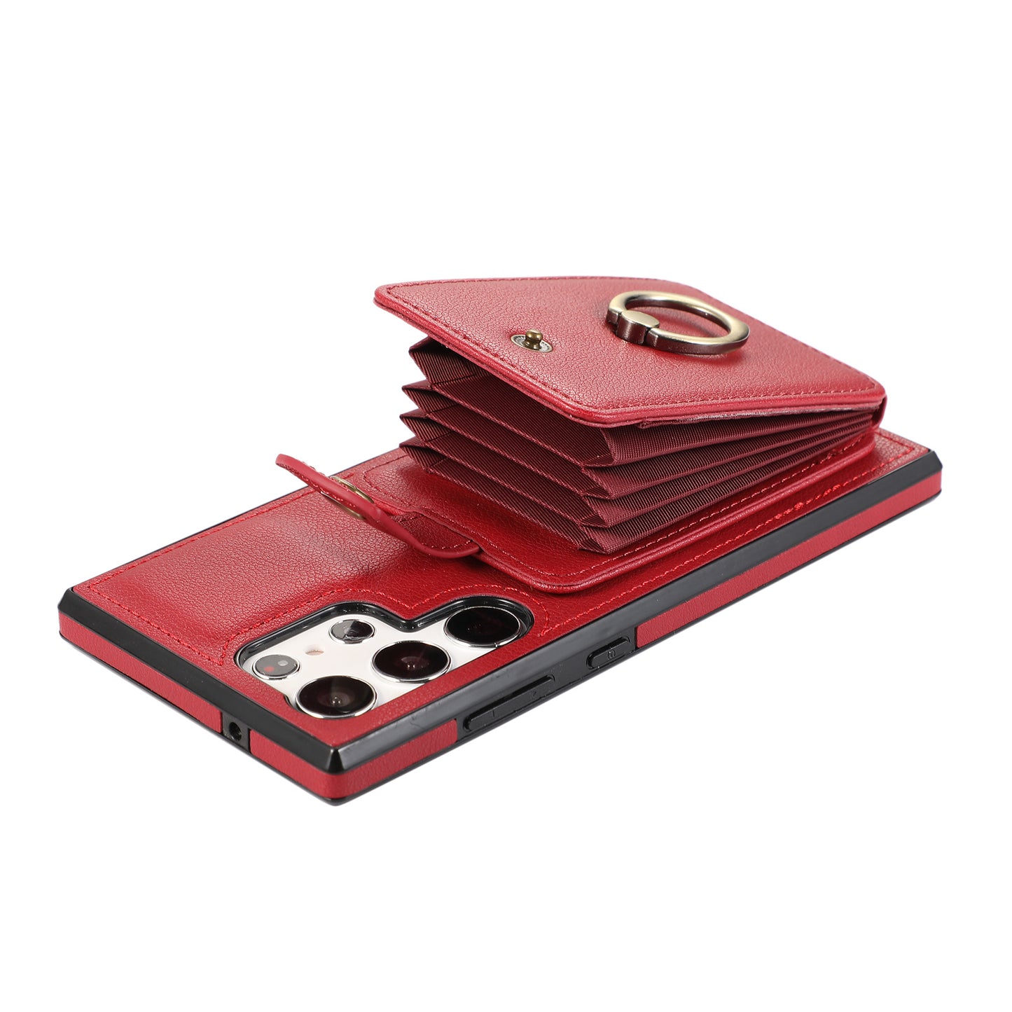 For Samsung Galaxy S24 Ultra Case Shoulder Phone Pouch Kickstand TPU+PU Leather Phone Cover - Red