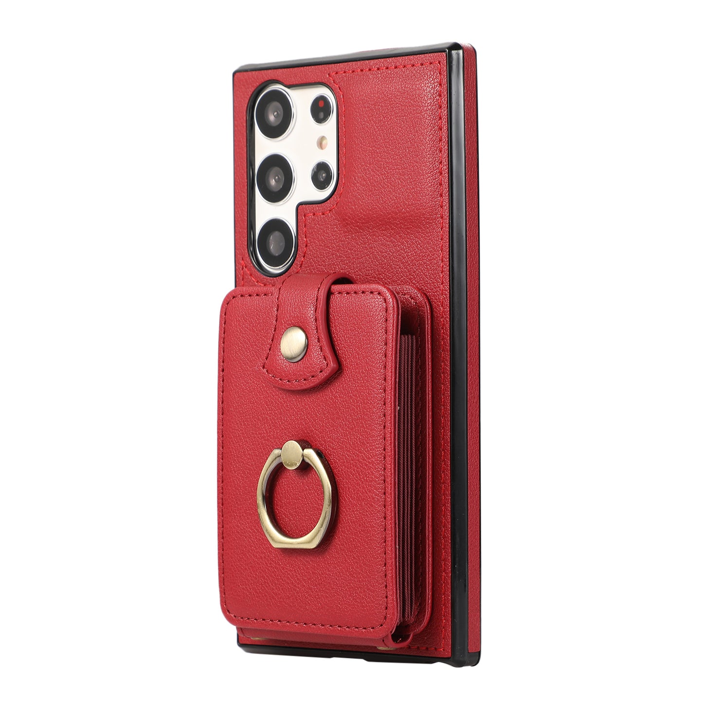 For Samsung Galaxy S24 Ultra Case Shoulder Phone Pouch Kickstand TPU+PU Leather Phone Cover - Red