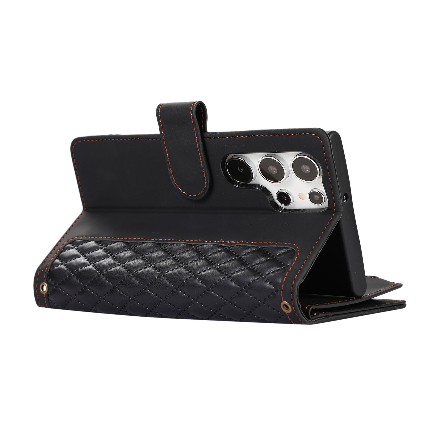 For Samsung Galaxy S24 Ultra Case 9 Card Slots Zipper Pocket Wallet Leather Phone Shell with 2 Straps - Black