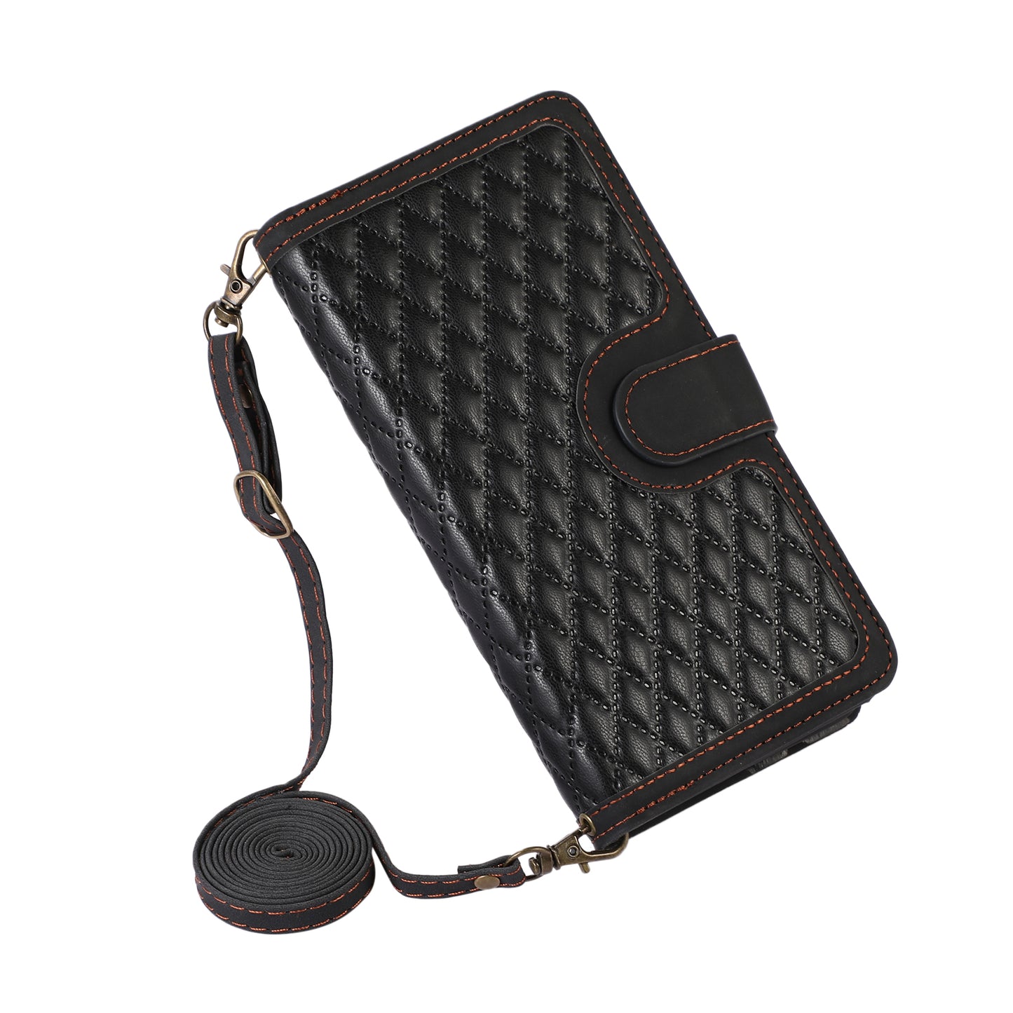 For Samsung Galaxy S24 Ultra Case 9 Card Slots Zipper Pocket Wallet Leather Phone Shell with 2 Straps - Black