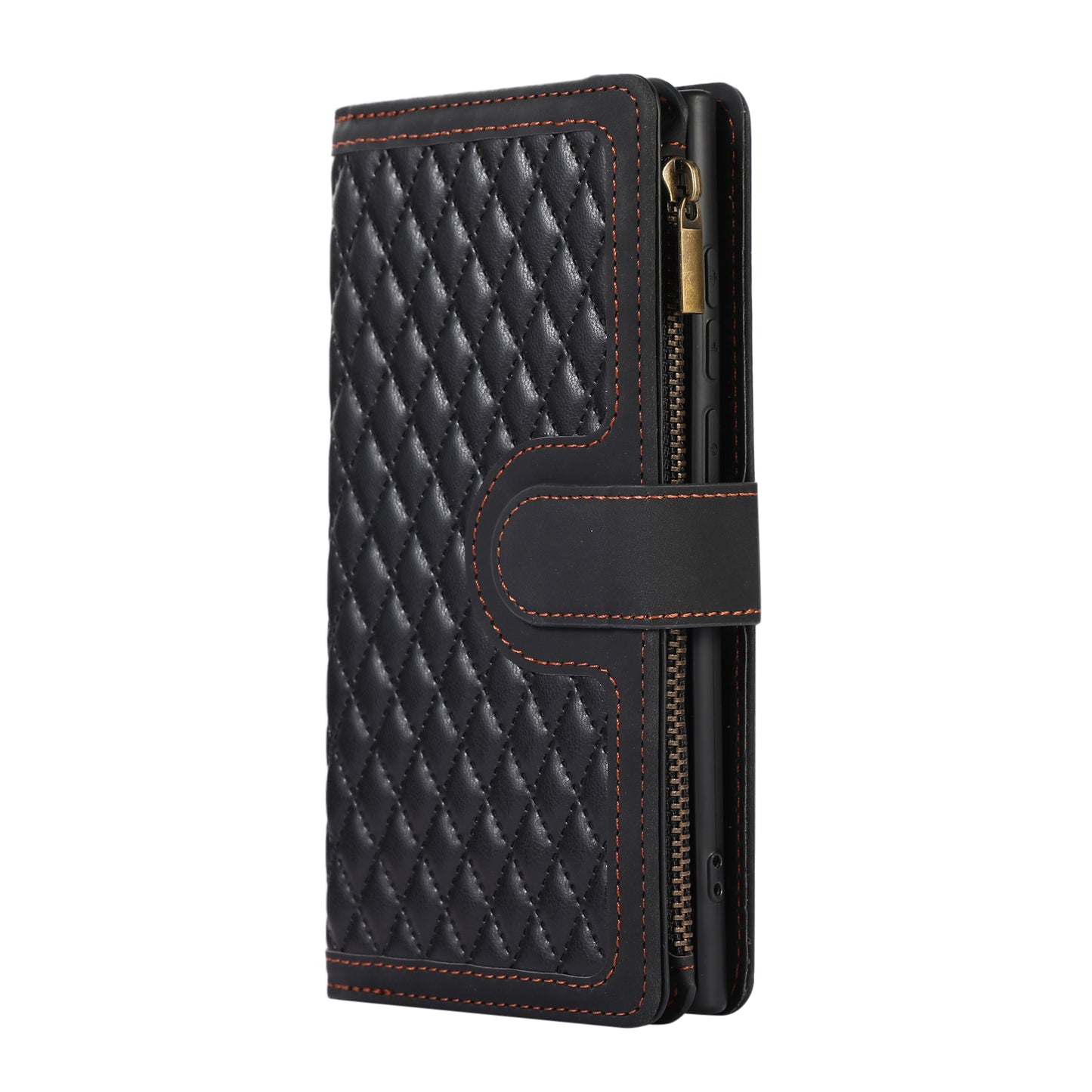 For Samsung Galaxy S24 Ultra Case 9 Card Slots Zipper Pocket Wallet Leather Phone Shell with 2 Straps - Black