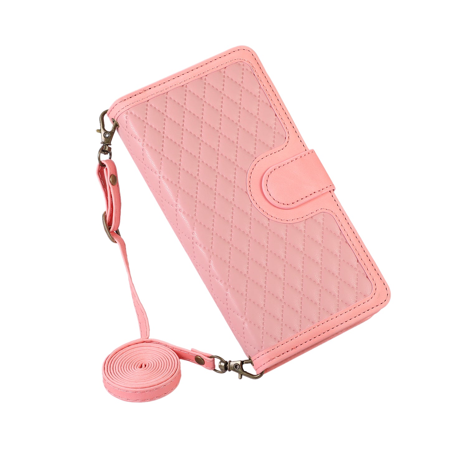 For Samsung Galaxy S24 Ultra Case 9 Card Slots Zipper Pocket Wallet Leather Phone Shell with 2 Straps - Rose Gold