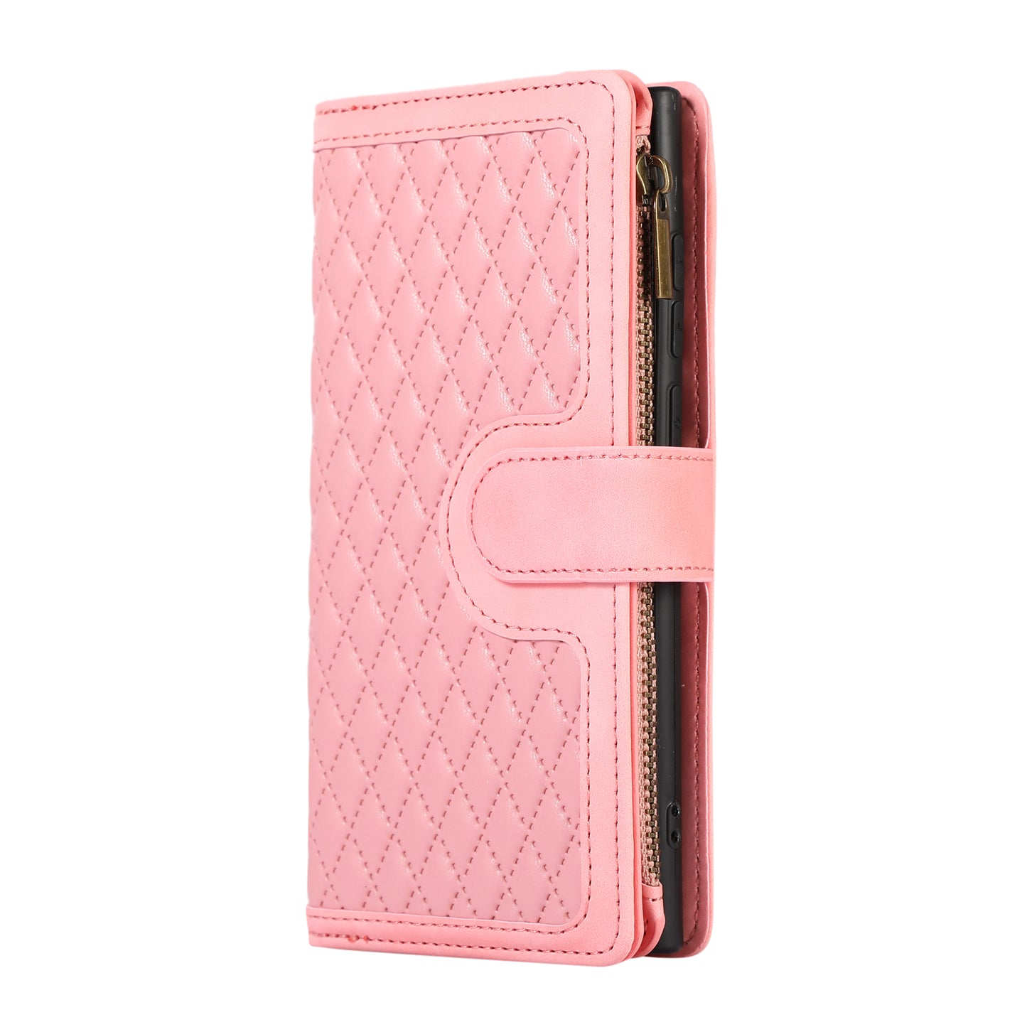 For Samsung Galaxy S24 Ultra Case 9 Card Slots Zipper Pocket Wallet Leather Phone Shell with 2 Straps - Rose Gold