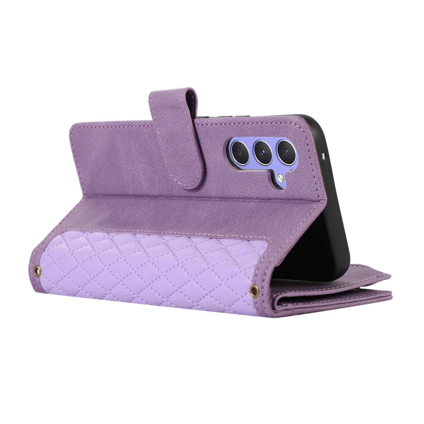 For Samsung Galaxy S24 Cell Phone Case 9 Card Slots Zipper Wallet Leather Stand Cover - Purple