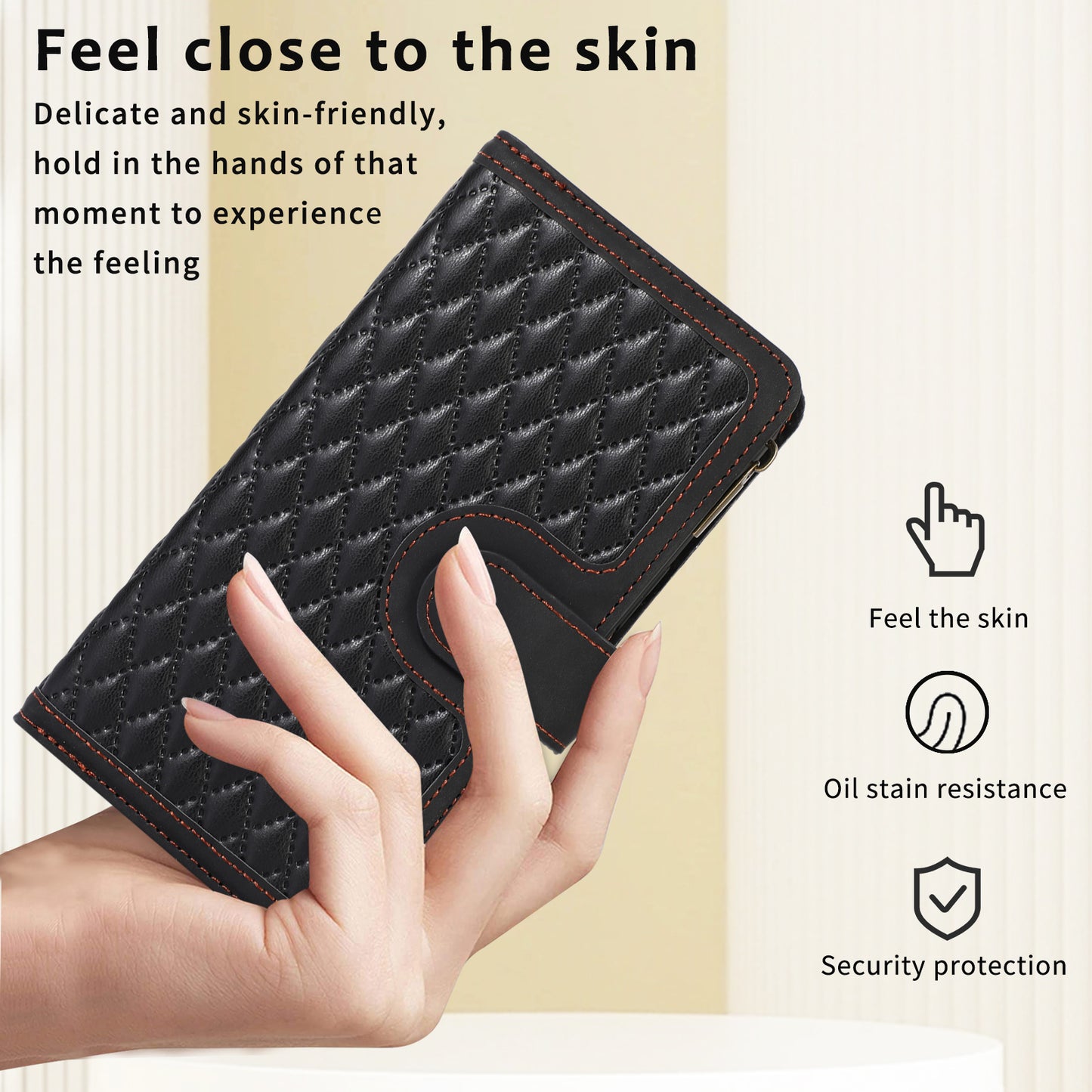 For Samsung Galaxy S24 Cell Phone Case 9 Card Slots Zipper Wallet Leather Stand Cover - Black