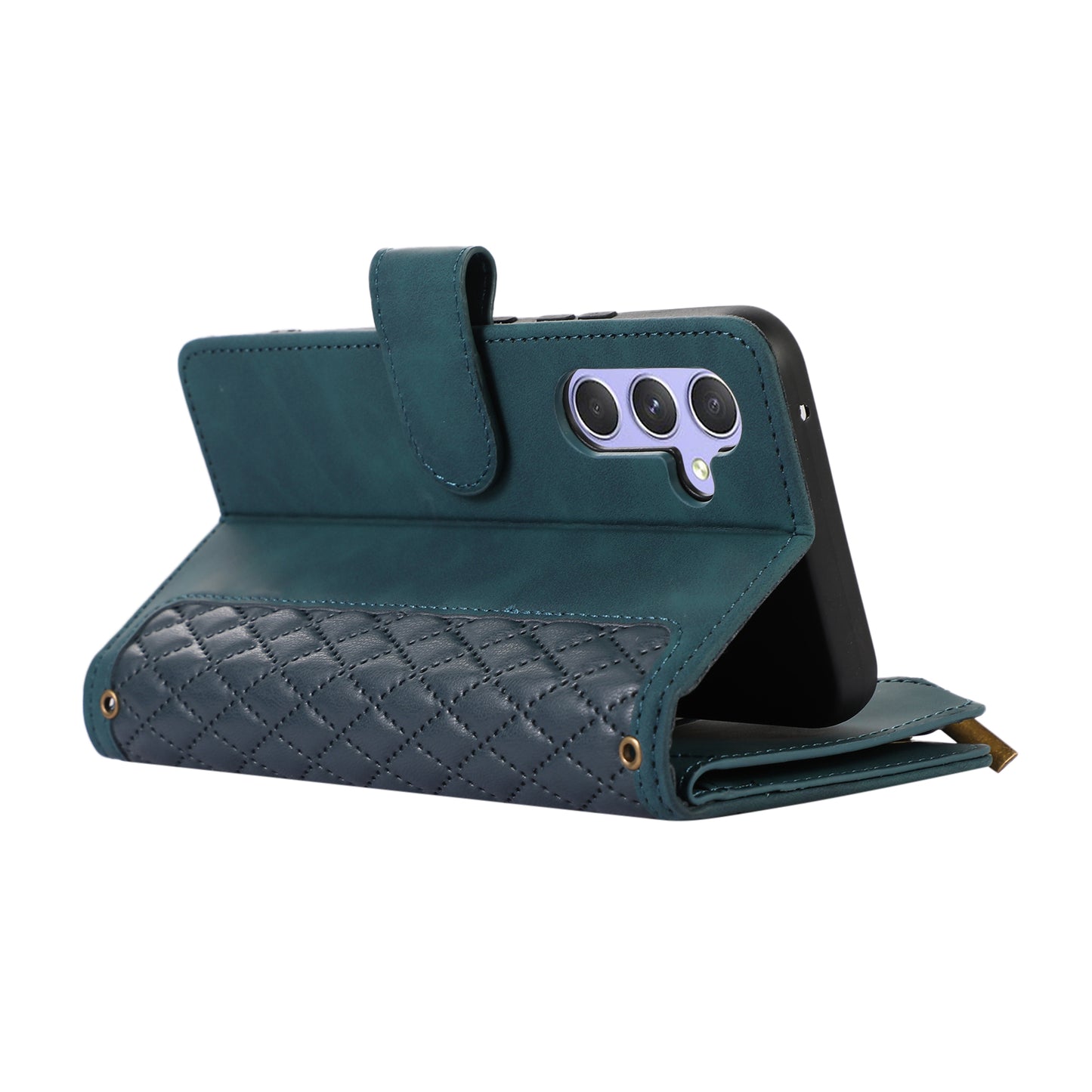 For Samsung Galaxy S24 Cell Phone Case 9 Card Slots Zipper Wallet Leather Stand Cover - Green