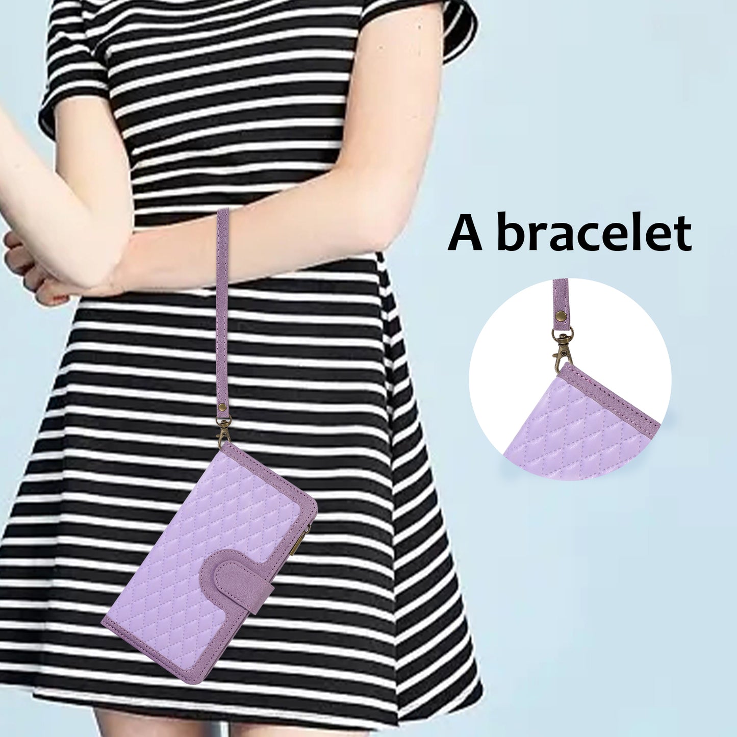 For Samsung Galaxy S24+ Cell Phone Case Imprinted Zipper Wallet Leather Anti-drop Shell - Purple