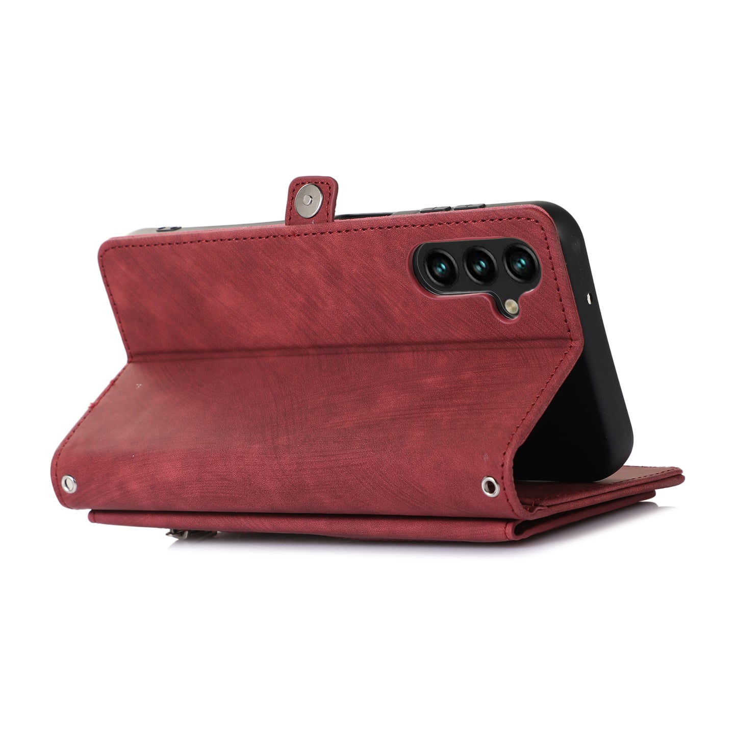 For Samsung Galaxy S24+ Magnetic Case PU Leather+TPU Smart Phone Cover with 9 Card Slots - Red