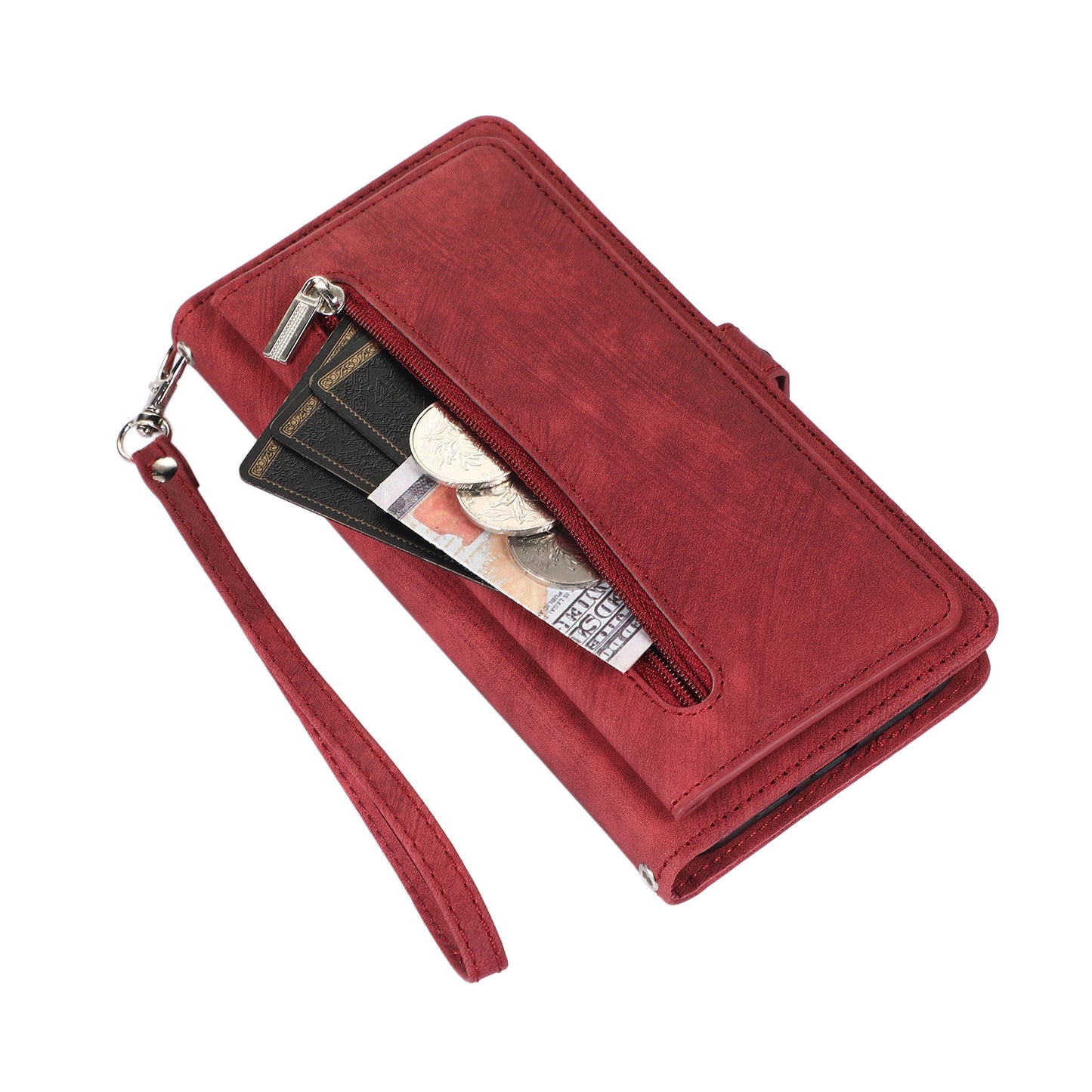 For Samsung Galaxy S24+ Magnetic Case PU Leather+TPU Smart Phone Cover with 9 Card Slots - Red