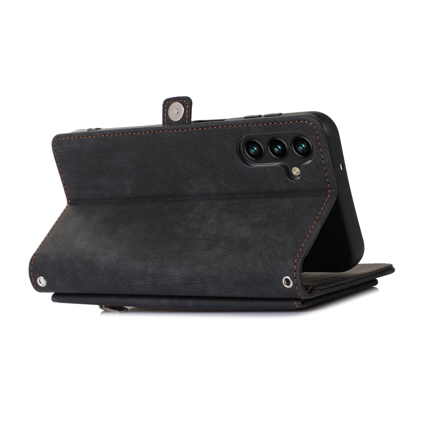For Samsung Galaxy S24+ Magnetic Case PU Leather+TPU Smart Phone Cover with 9 Card Slots - Black