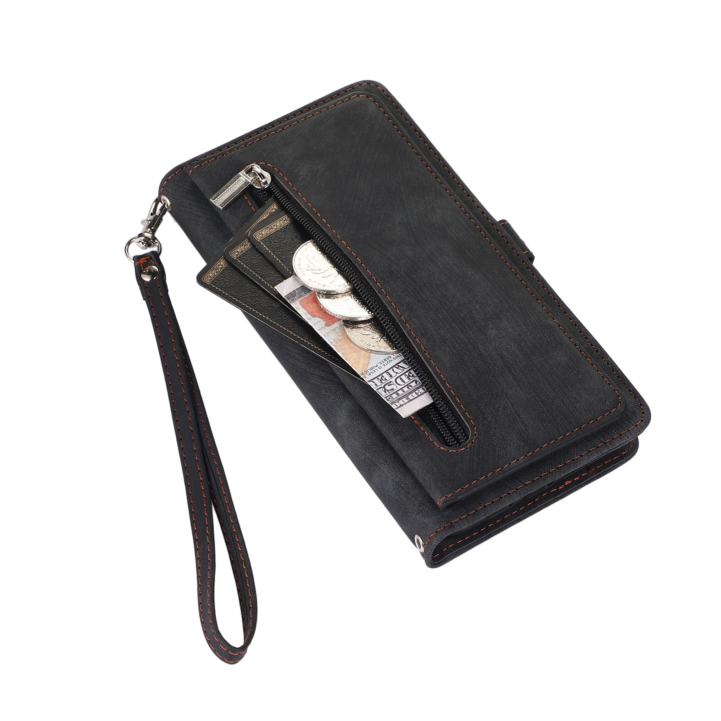 For Samsung Galaxy S24+ Magnetic Case PU Leather+TPU Smart Phone Cover with 9 Card Slots - Black