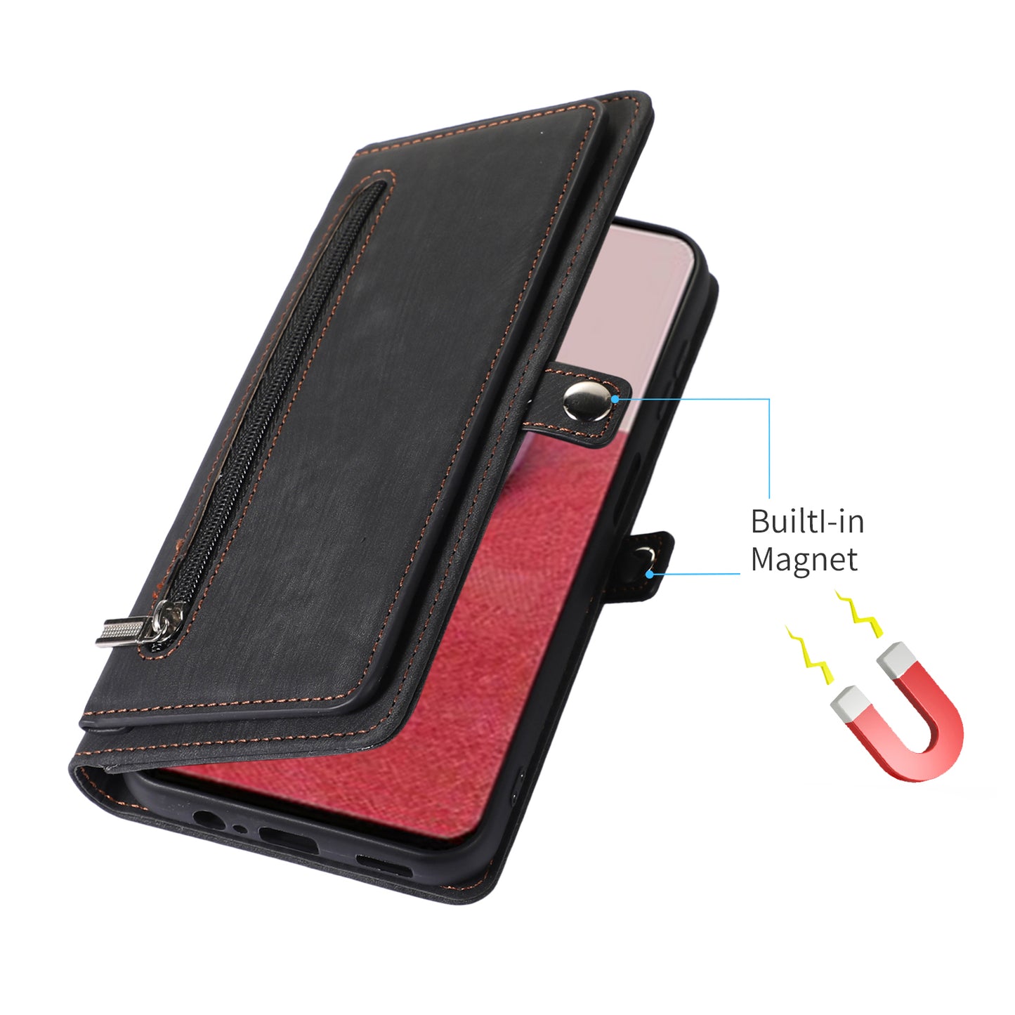 For Samsung Galaxy S24+ Magnetic Case PU Leather+TPU Smart Phone Cover with 9 Card Slots - Black