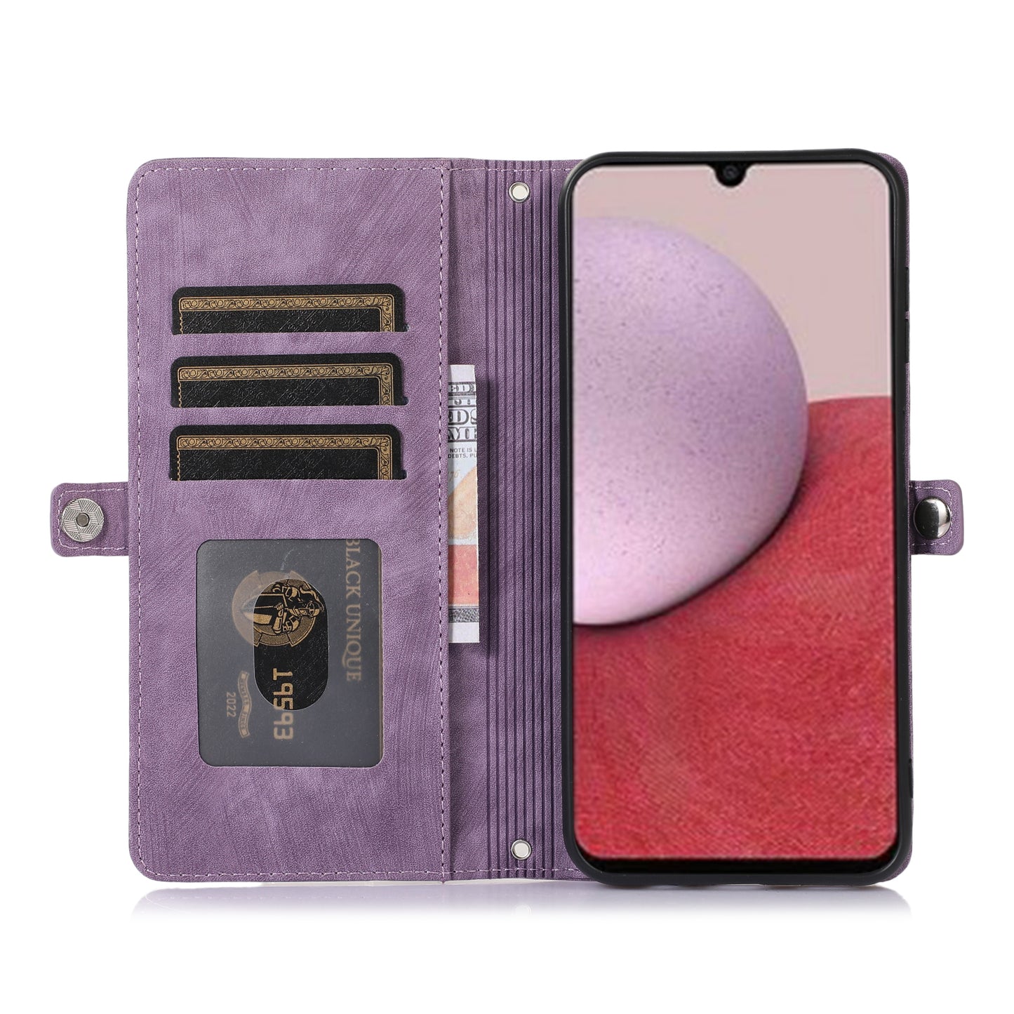 For Samsung Galaxy S24+ Magnetic Case PU Leather+TPU Smart Phone Cover with 9 Card Slots - Purple