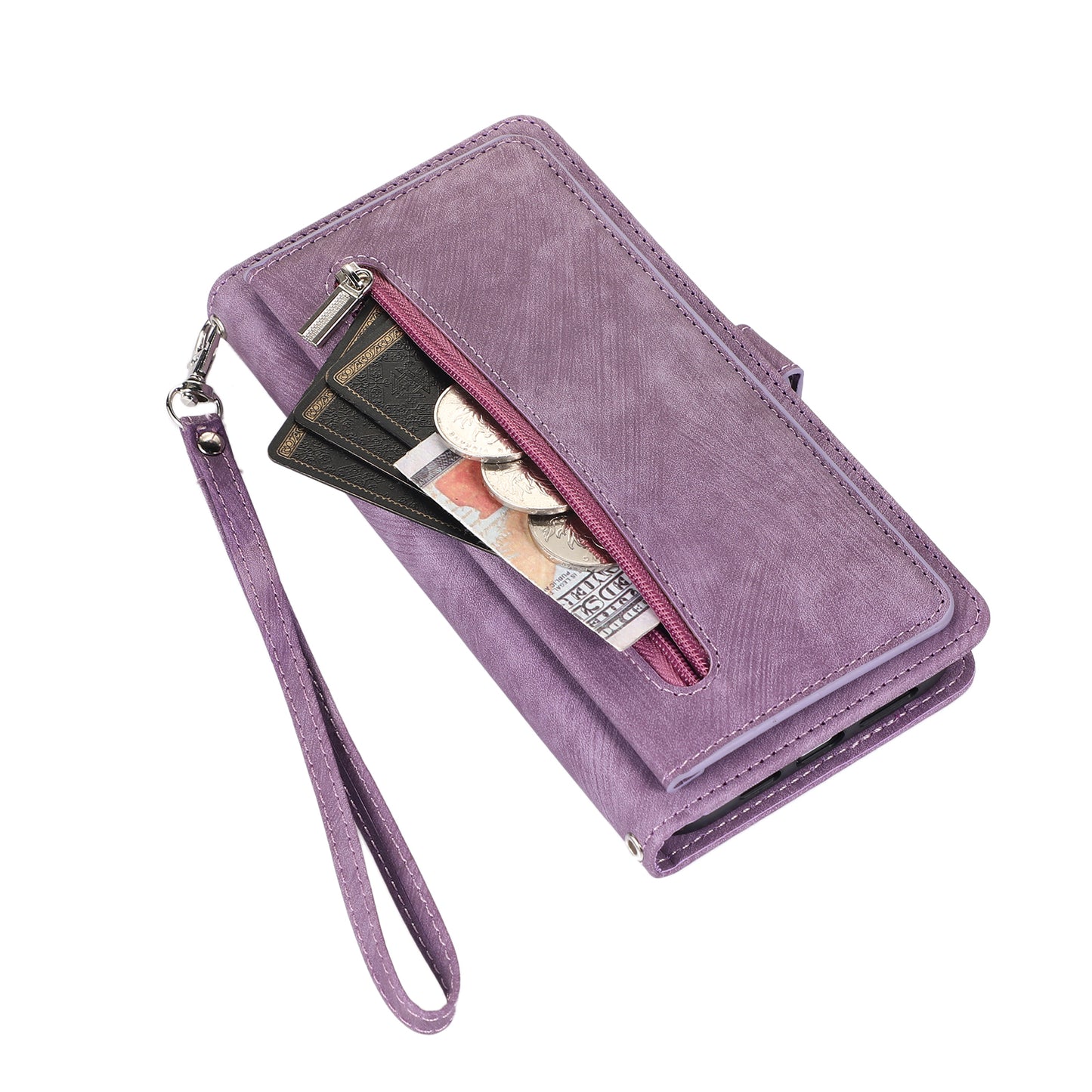 For Samsung Galaxy S24+ Magnetic Case PU Leather+TPU Smart Phone Cover with 9 Card Slots - Purple