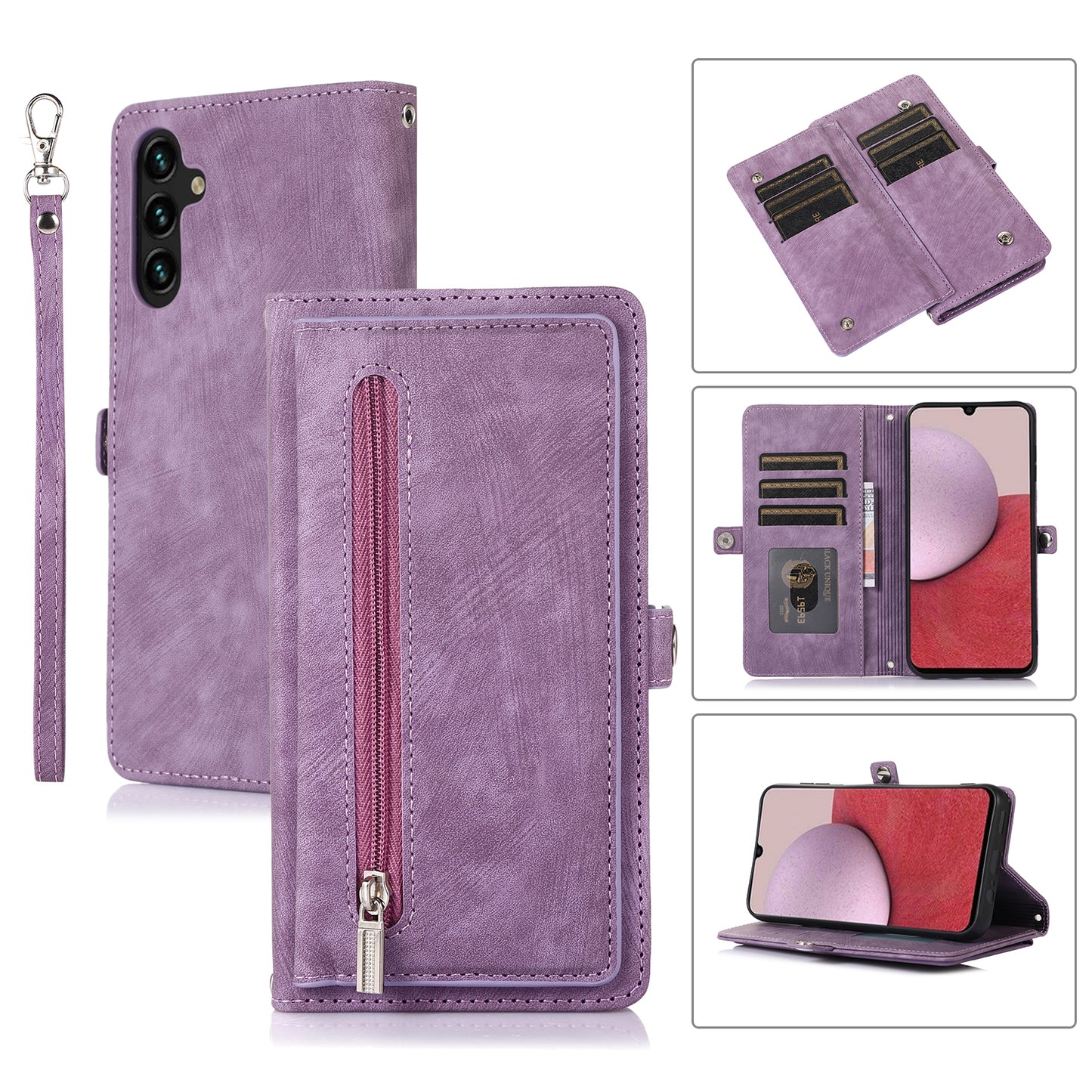 For Samsung Galaxy S24+ Magnetic Case PU Leather+TPU Smart Phone Cover with 9 Card Slots - Purple