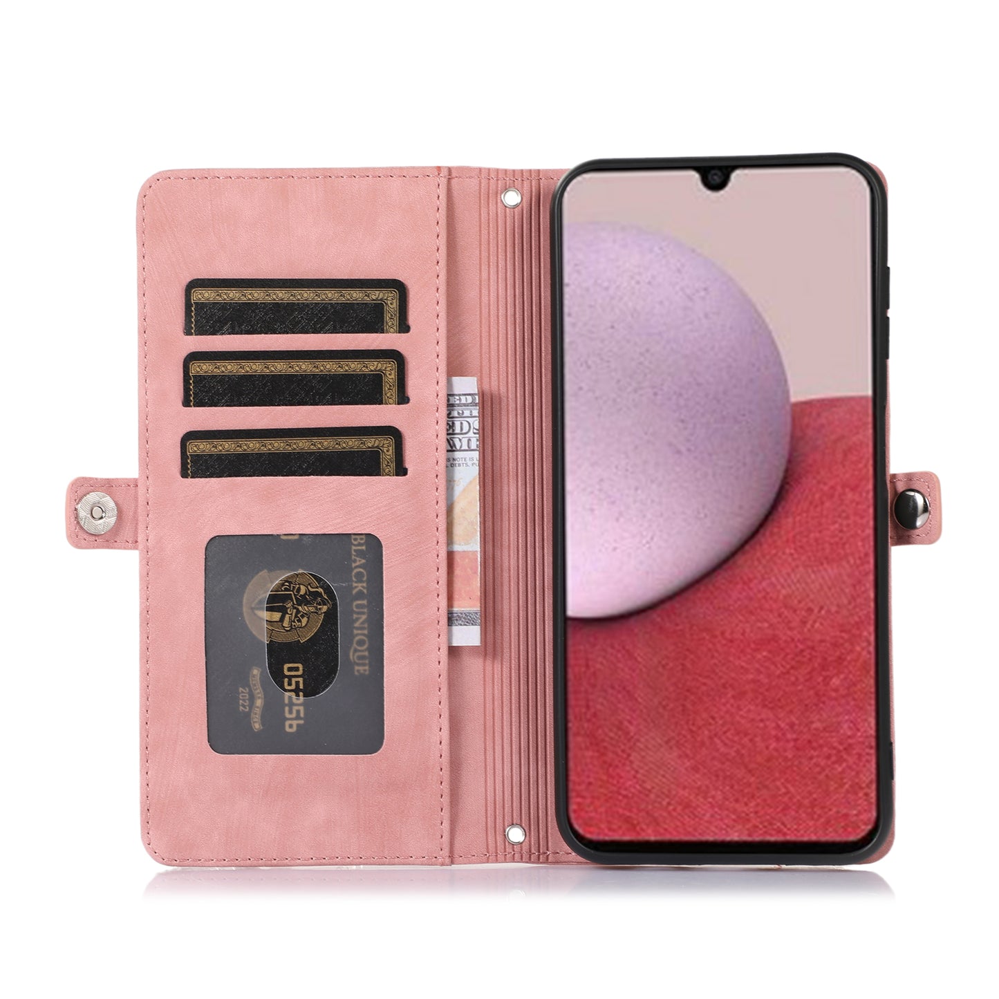 For Samsung Galaxy S24+ Magnetic Case PU Leather+TPU Smart Phone Cover with 9 Card Slots - Rose Gold