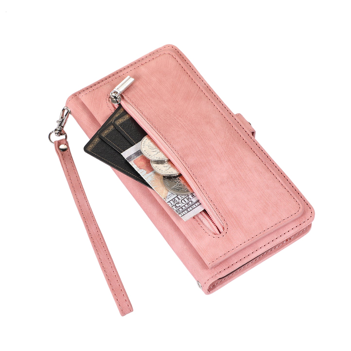 For Samsung Galaxy S24+ Magnetic Case PU Leather+TPU Smart Phone Cover with 9 Card Slots - Rose Gold
