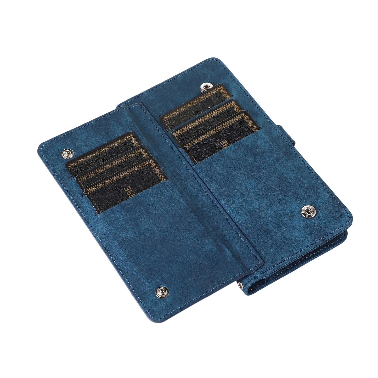 For Samsung Galaxy S24+ Magnetic Case PU Leather+TPU Smart Phone Cover with 9 Card Slots - Blue