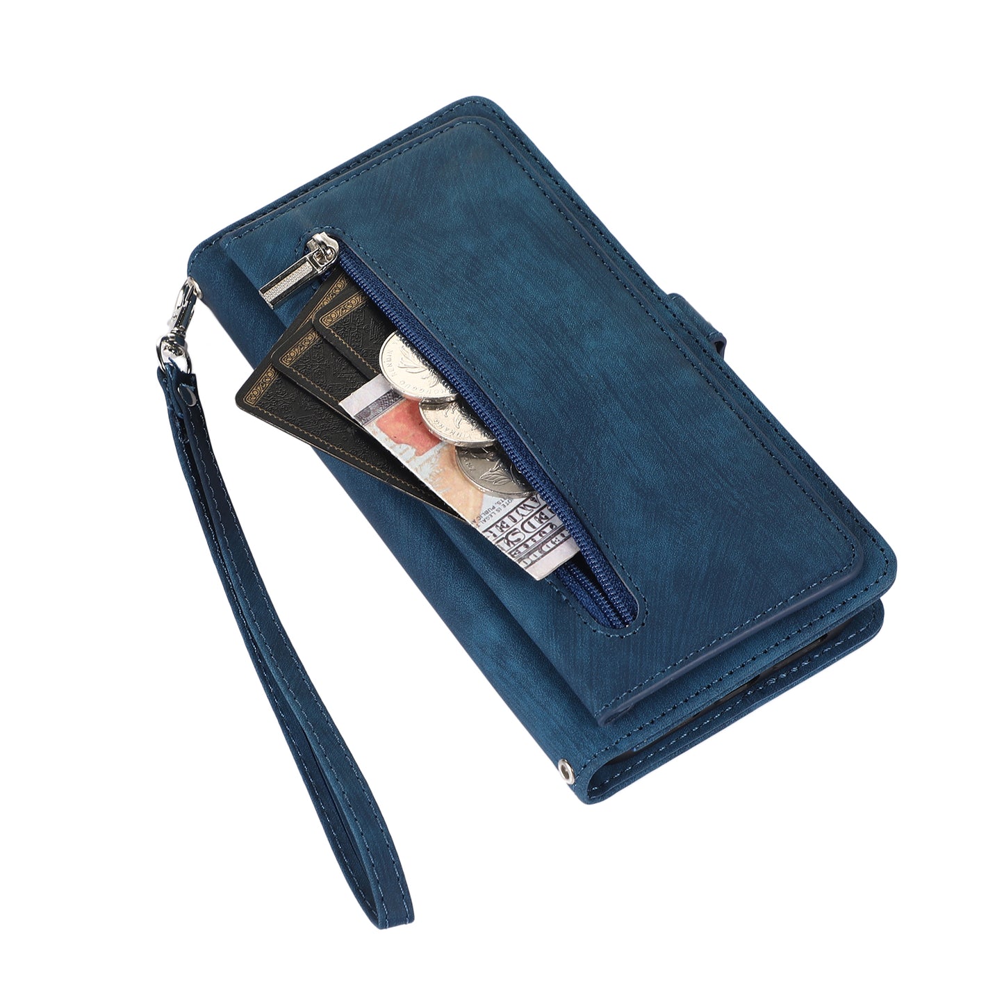 For Samsung Galaxy S24+ Magnetic Case PU Leather+TPU Smart Phone Cover with 9 Card Slots - Blue