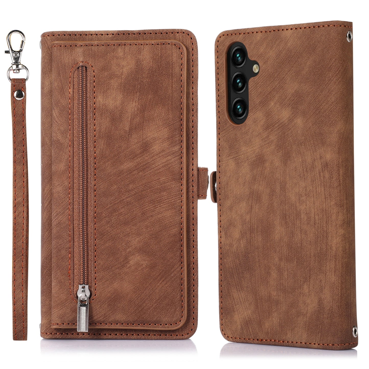 For Samsung Galaxy S24+ Magnetic Case PU Leather+TPU Smart Phone Cover with 9 Card Slots - Brown