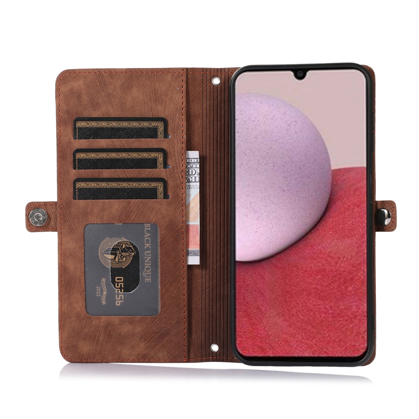 For Samsung Galaxy S24+ Magnetic Case PU Leather+TPU Smart Phone Cover with 9 Card Slots - Brown