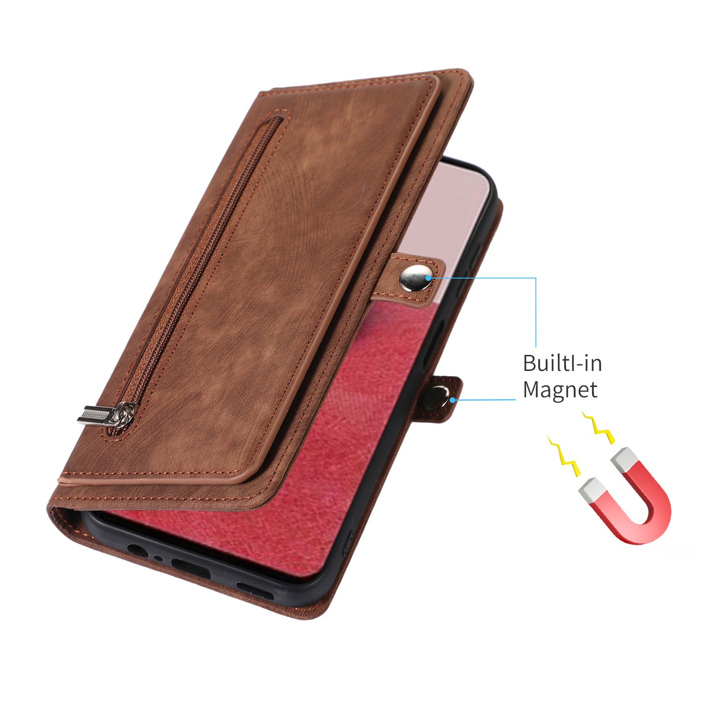 For Samsung Galaxy S24+ Magnetic Case PU Leather+TPU Smart Phone Cover with 9 Card Slots - Brown
