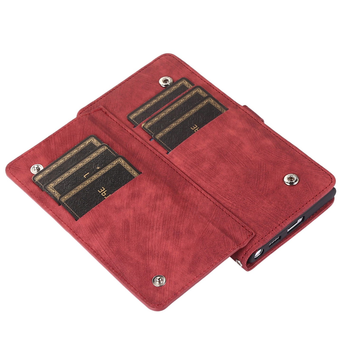 For Samsung Galaxy S24 Ultra Case PU Leather 9 Card Slots Phone Cover with Shoulder Strap - Red