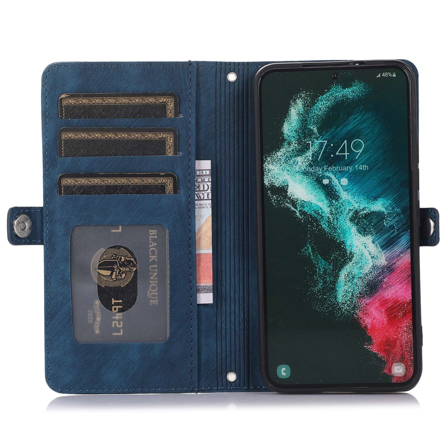 For Samsung Galaxy S24 Ultra Case PU Leather 9 Card Slots Phone Cover with Shoulder Strap - Blue