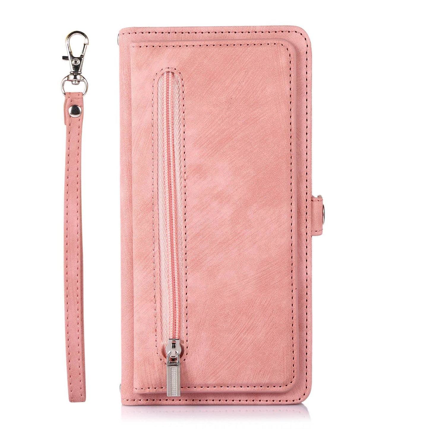 For Samsung Galaxy S24 Ultra Case PU Leather 9 Card Slots Phone Cover with Shoulder Strap - Rose Gold