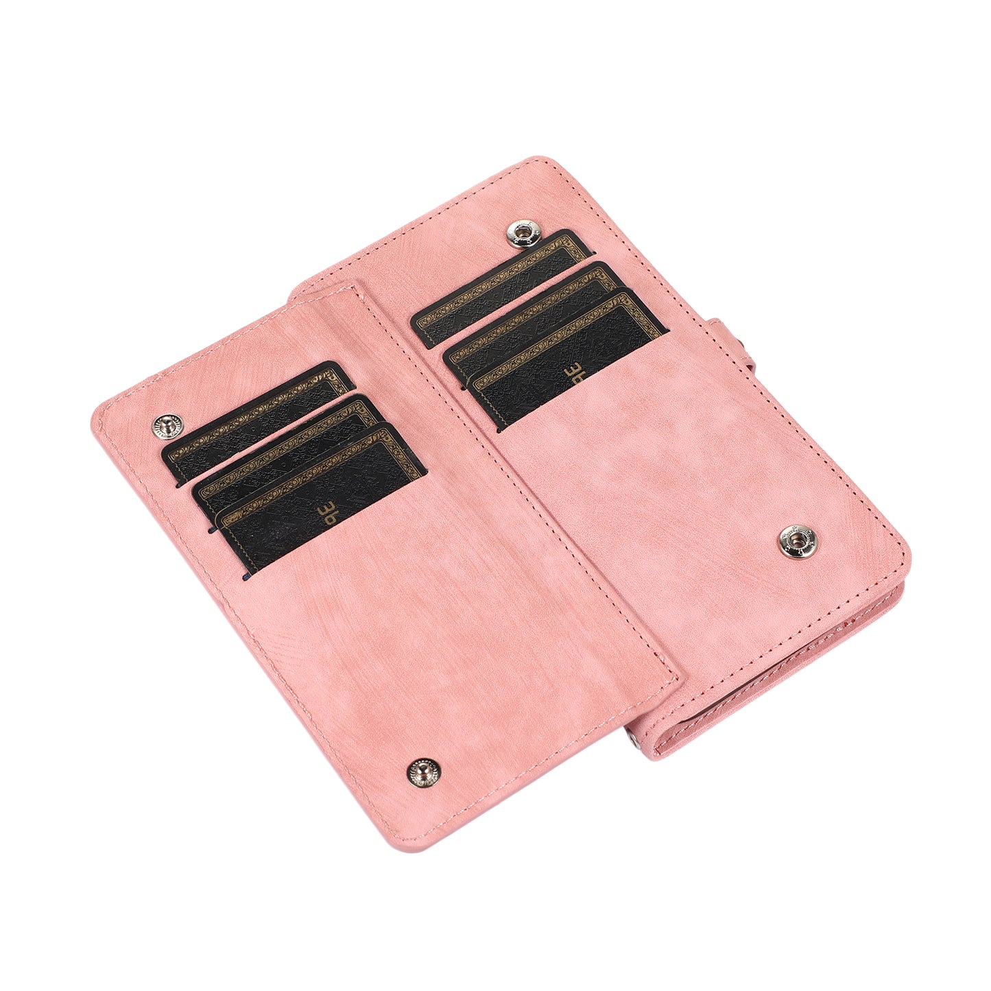 For Samsung Galaxy S24 Magnetic Phone Case PU Leather Cover with 9 Card Slots and Shoulder Strap - Rose Gold
