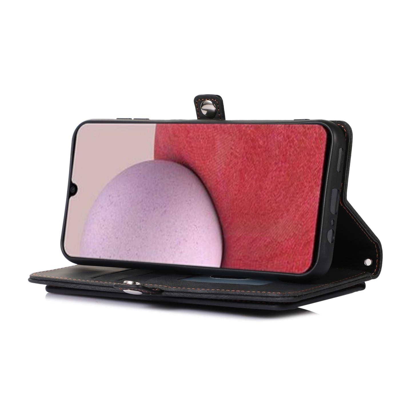 For Samsung Galaxy S24 Magnetic Phone Case PU Leather Cover with 9 Card Slots and Shoulder Strap - Black