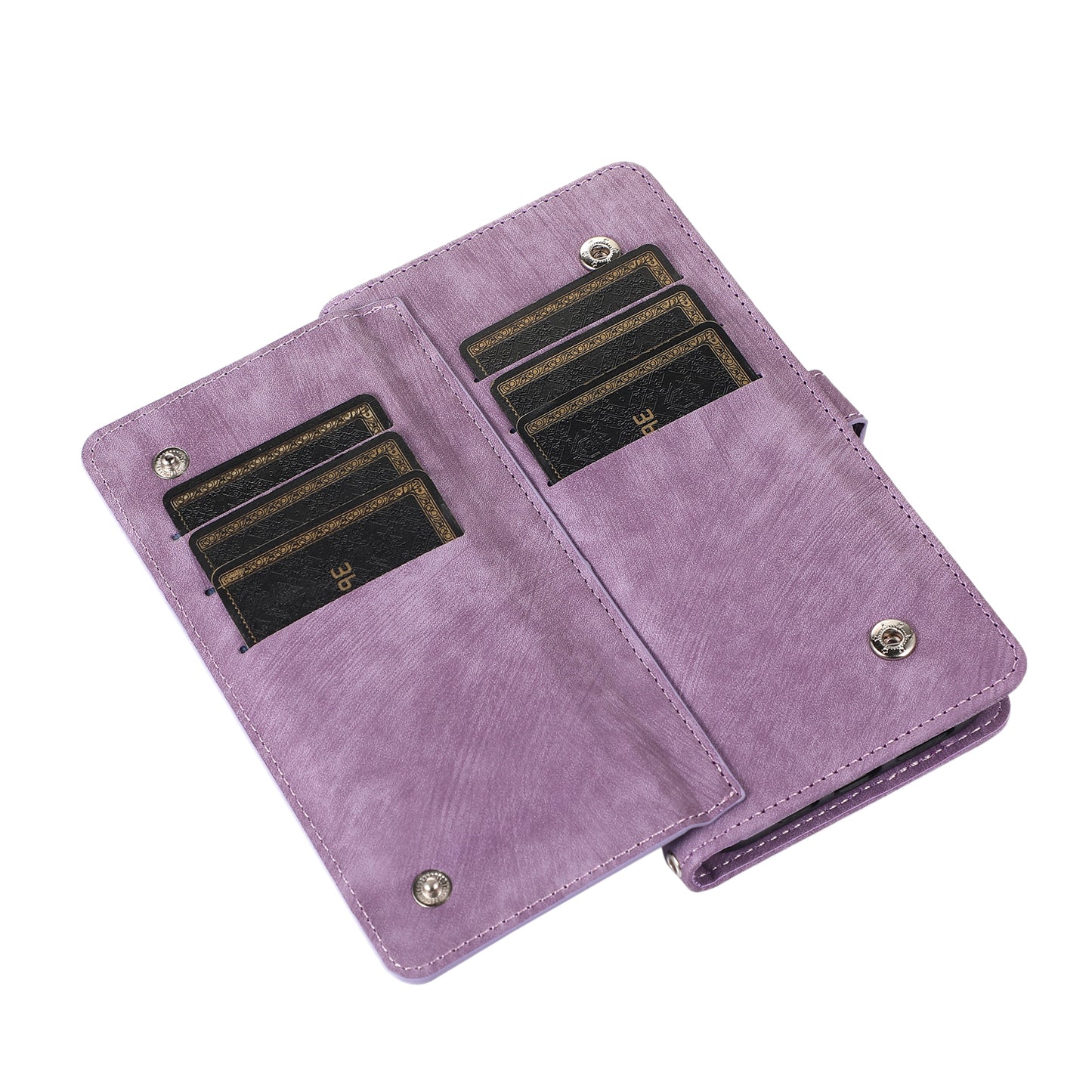 For Samsung Galaxy S24 Magnetic Phone Case PU Leather Cover with 9 Card Slots and Shoulder Strap - Purple