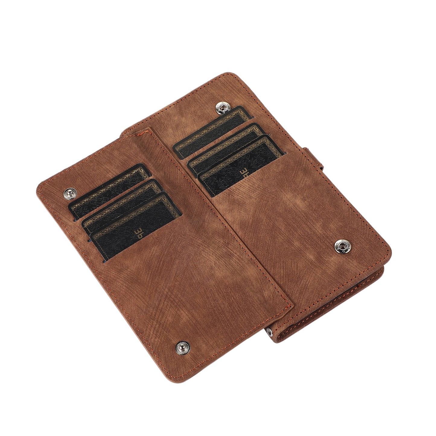 For Samsung Galaxy S24 Magnetic Phone Case PU Leather Cover with 9 Card Slots and Shoulder Strap - Brown