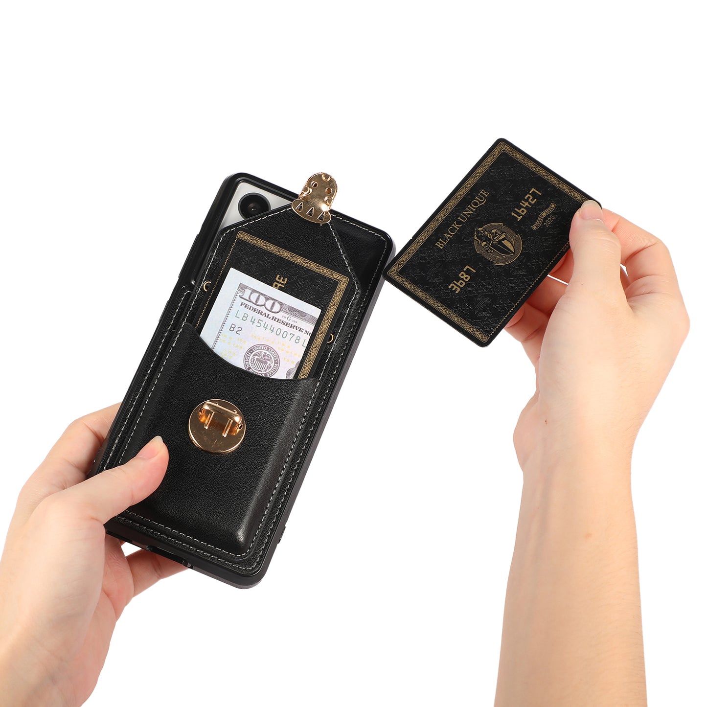 For Samsung Galaxy S24 Ultra Cell Phone Case Card Holder Kickstand Leather+TPU Cover - Black