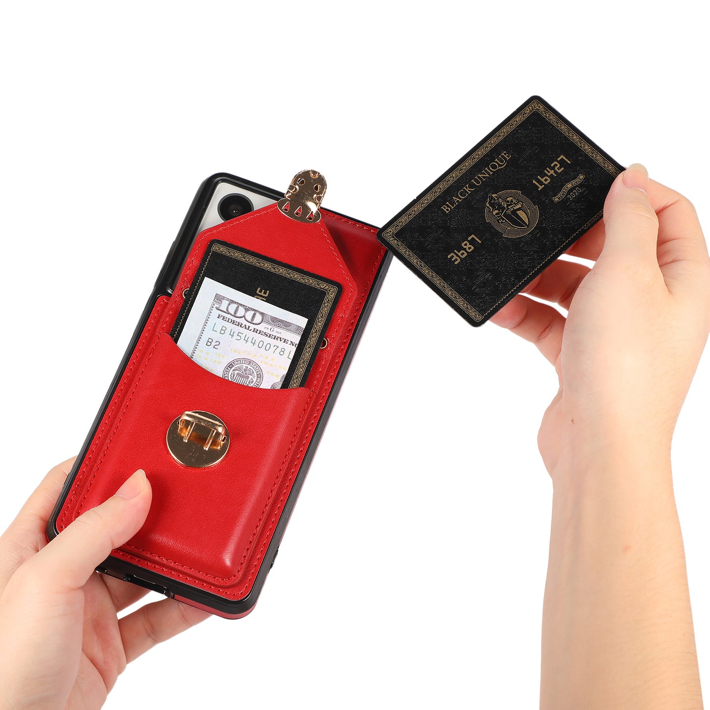 For Samsung Galaxy S24 Ultra Cell Phone Case Card Holder Kickstand Leather+TPU Cover - Red