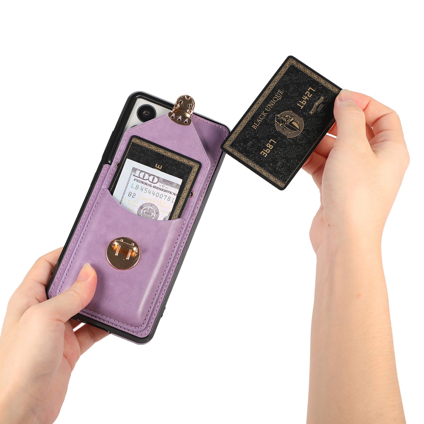 For Samsung Galaxy S24 Ultra Cell Phone Case Card Holder Kickstand Leather+TPU Cover - Purple