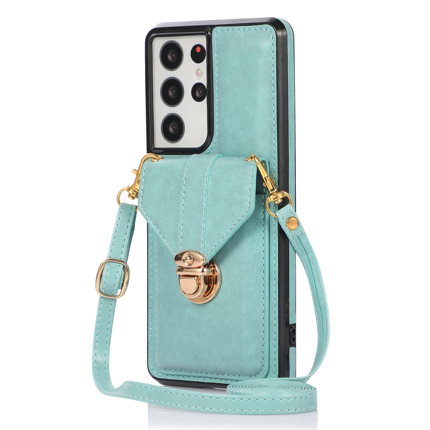 For Samsung Galaxy S24 Ultra Cell Phone Case Card Holder Kickstand Leather+TPU Cover - Green