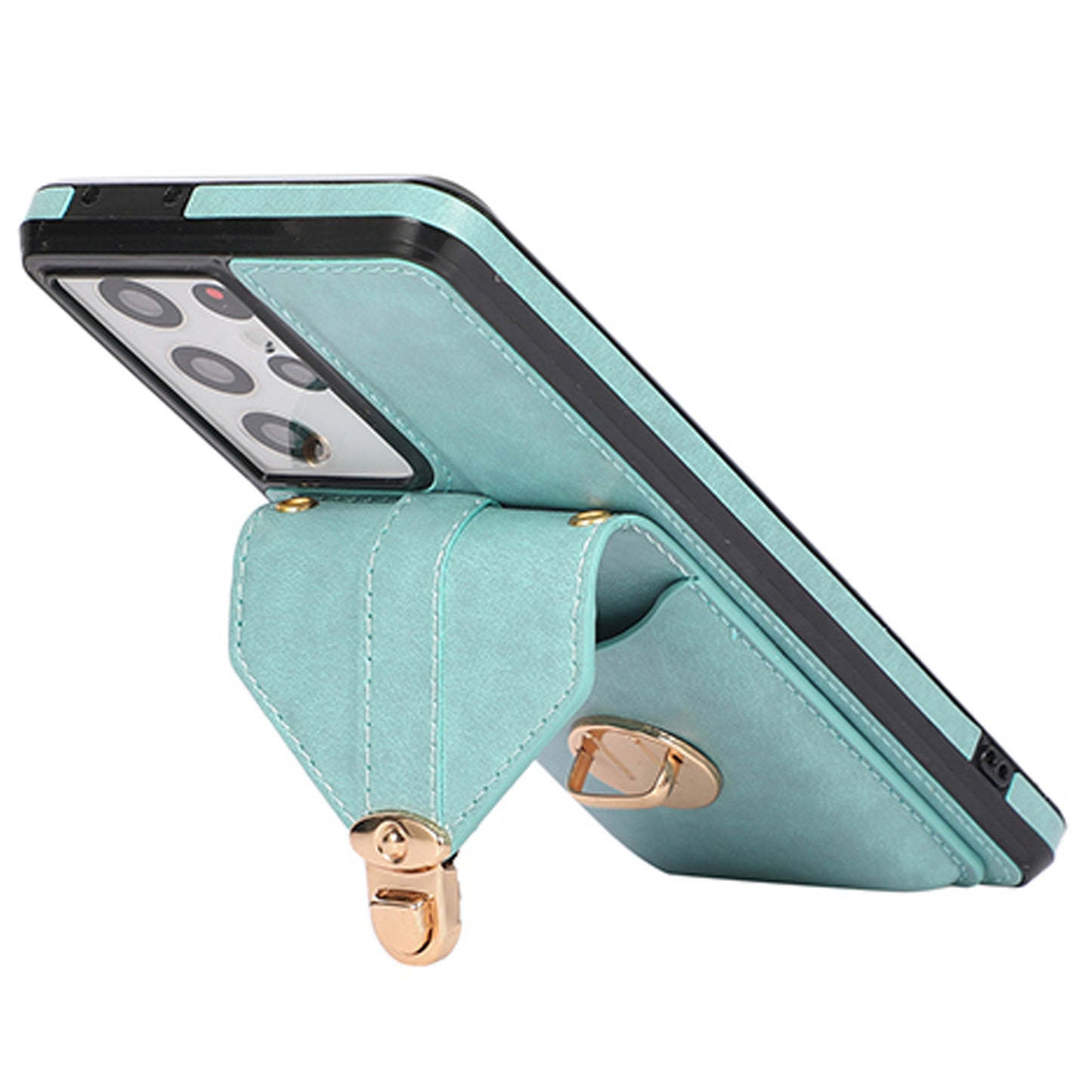 For Samsung Galaxy S24 Ultra Cell Phone Case Card Holder Kickstand Leather+TPU Cover - Green