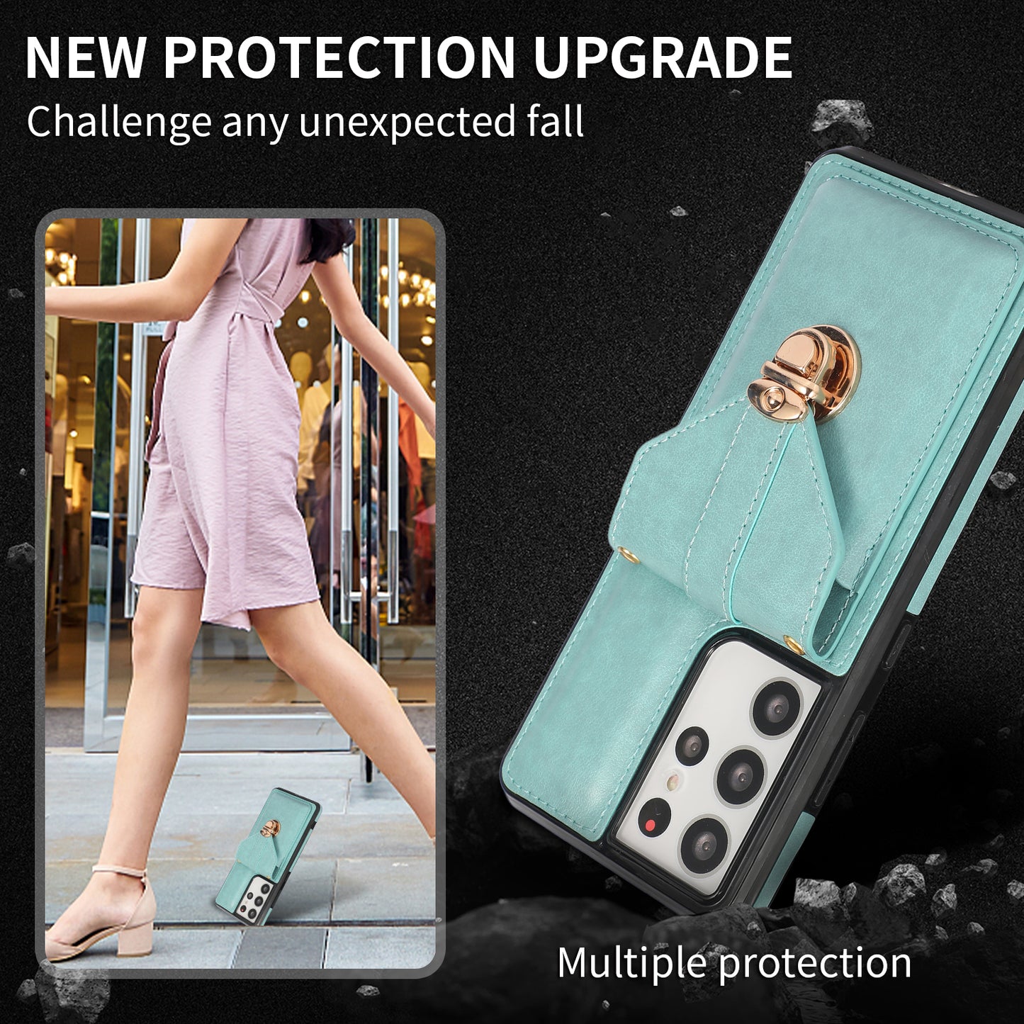For Samsung Galaxy S24 Ultra Cell Phone Case Card Holder Kickstand Leather+TPU Cover - Green