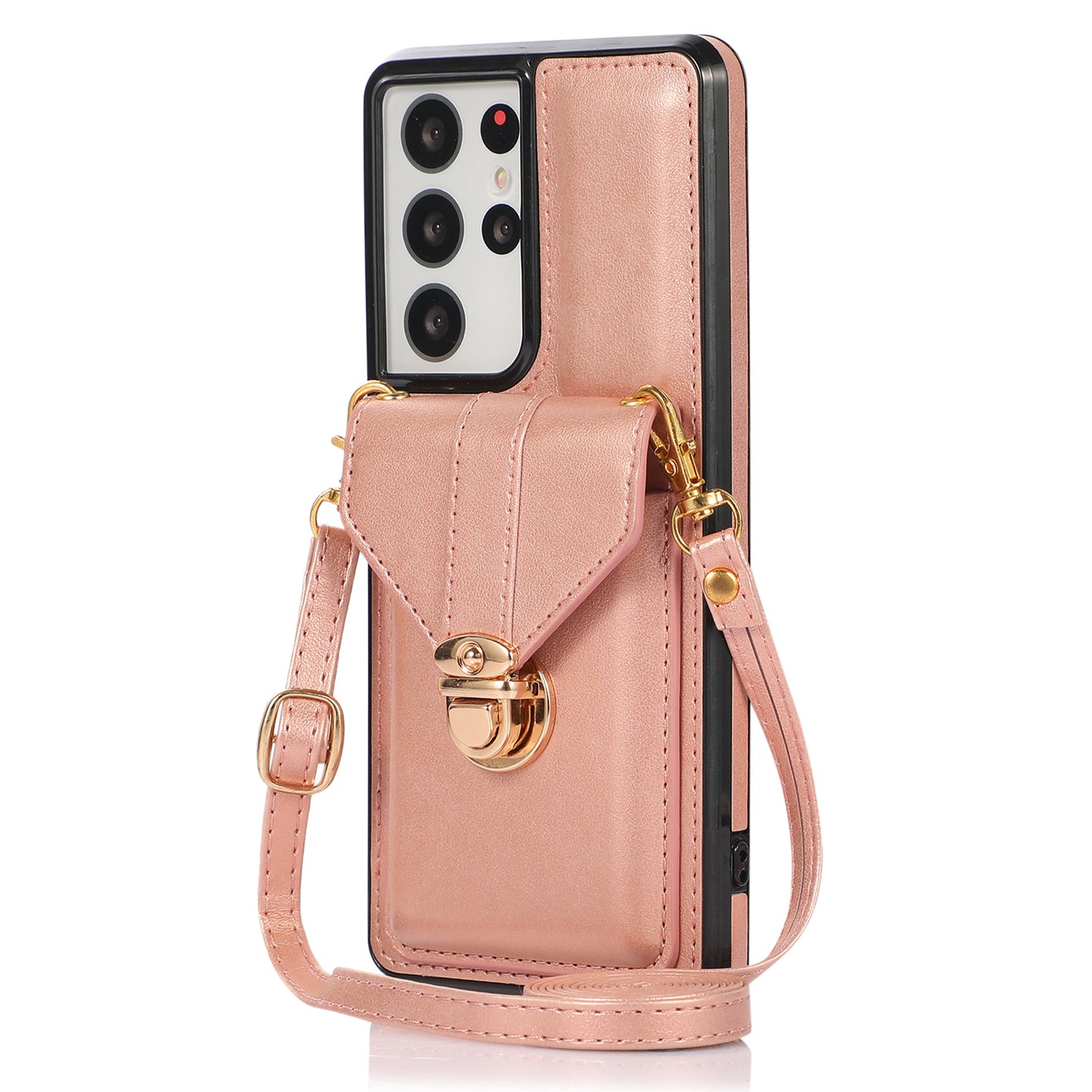 For Samsung Galaxy S24 Ultra Cell Phone Case Card Holder Kickstand Leather+TPU Cover - Rose Gold