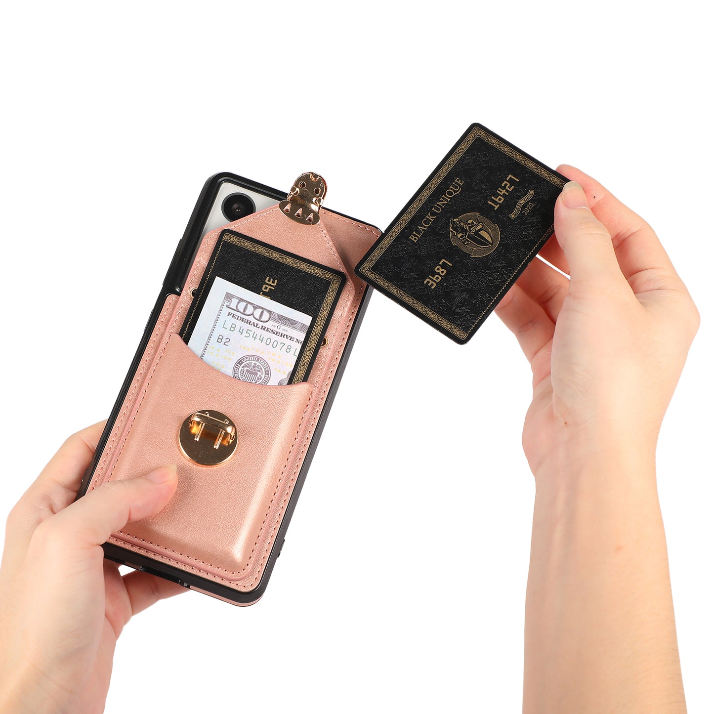 For Samsung Galaxy S24 Ultra Cell Phone Case Card Holder Kickstand Leather+TPU Cover - Rose Gold