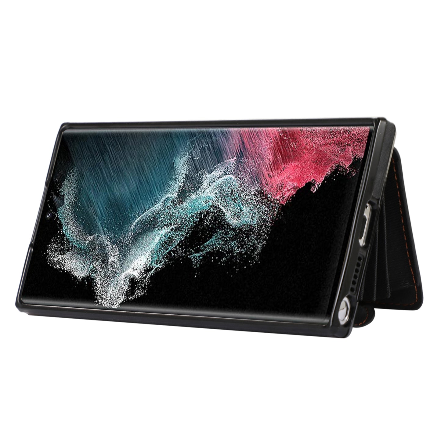 For Samsung Galaxy S24 Ultra Cell Phone Case PU Leather+TPU Card Bag Cover with 2 Straps - Black