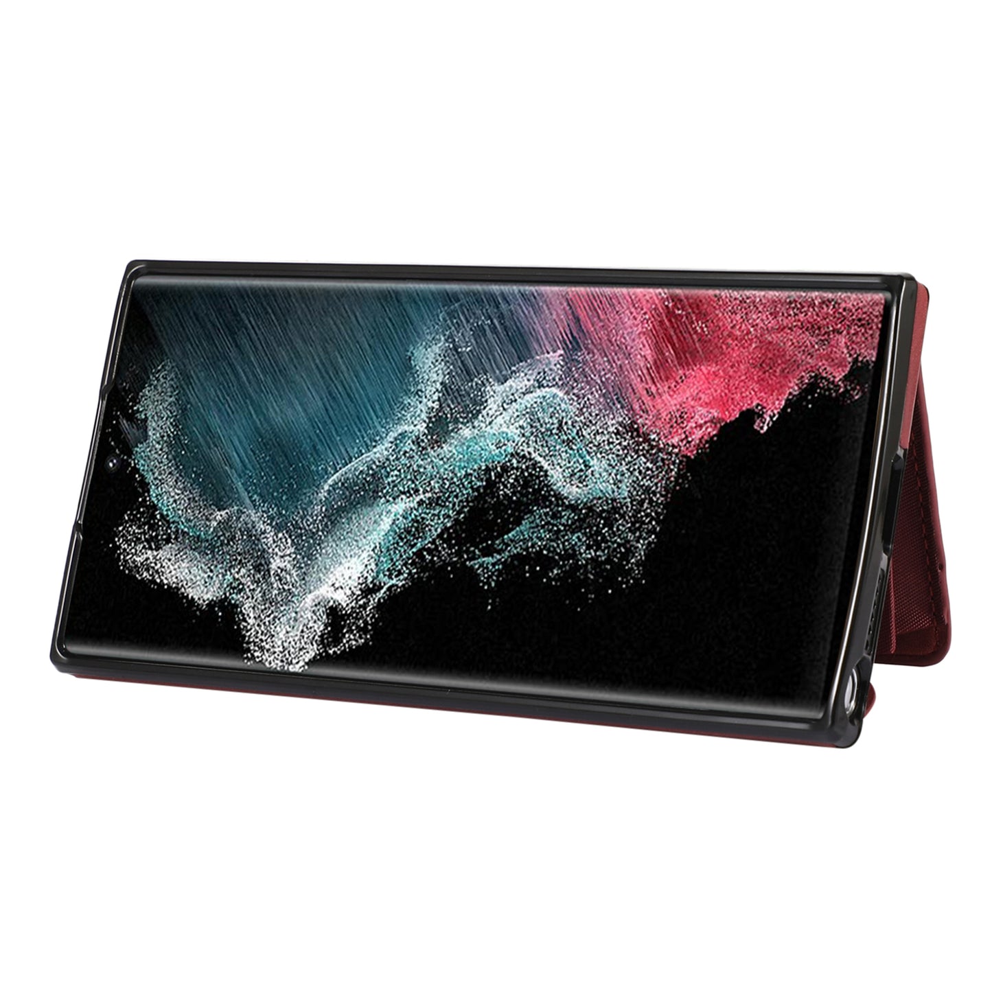 For Samsung Galaxy S24 Ultra Cell Phone Case PU Leather+TPU Card Bag Cover with 2 Straps - Red