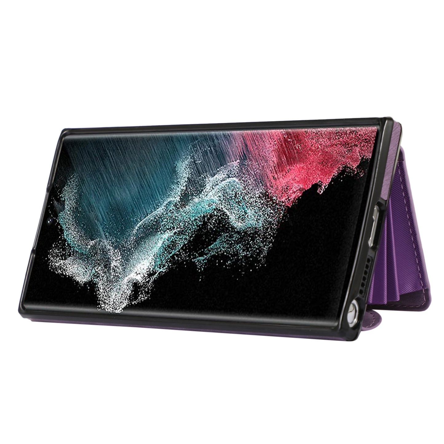 For Samsung Galaxy S24 Ultra Cell Phone Case PU Leather+TPU Card Bag Cover with 2 Straps - Purple